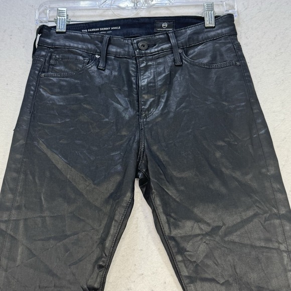 AG Adriano Goldschmied Farrah High Rise Skinny Black Leatherette Jeans 25R - Picture 11 of 13
